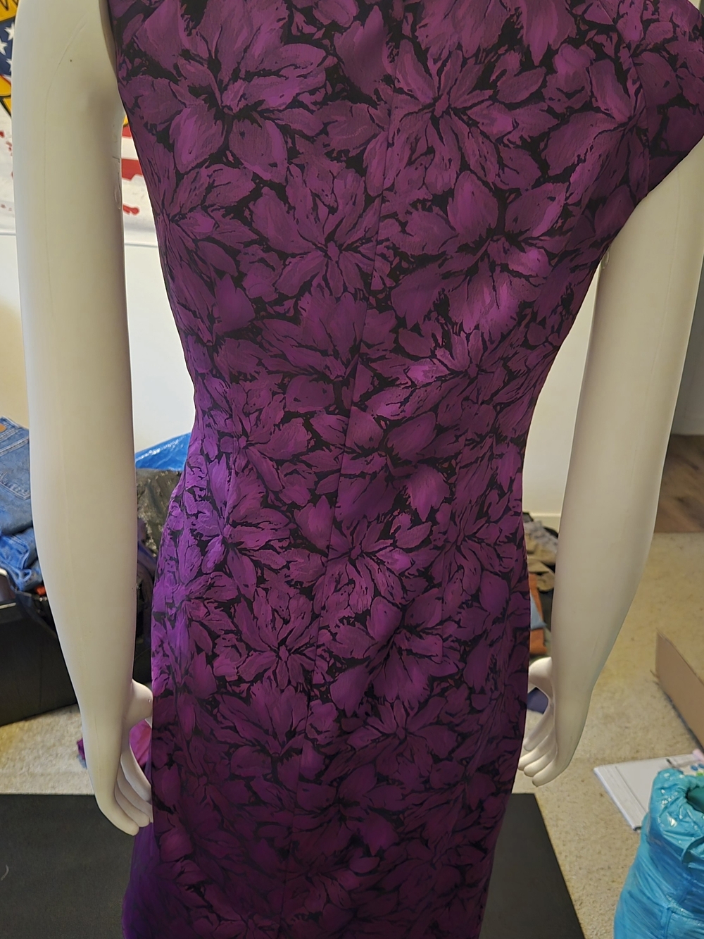 Adrianna Papell Purple Floral Ruched Sheath Dress - Picture 2 of 3